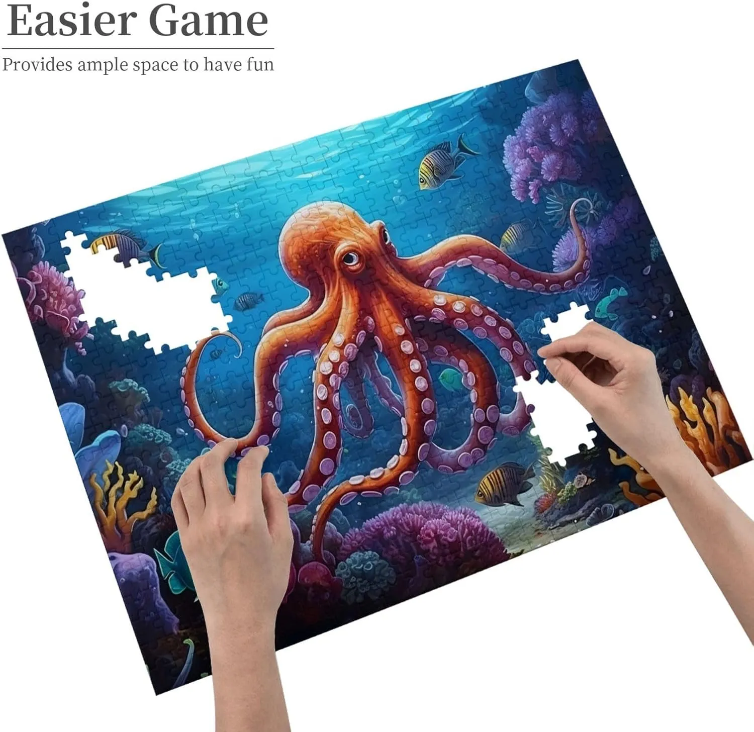 Wooden Jigsaw Puzzles 500 Pieces Underwater Fish Sea Octopus Puzzle Leisure for Adults Jigsaw Challenging Creative Educational Intellectual Decompressing Family Games Toy Gift