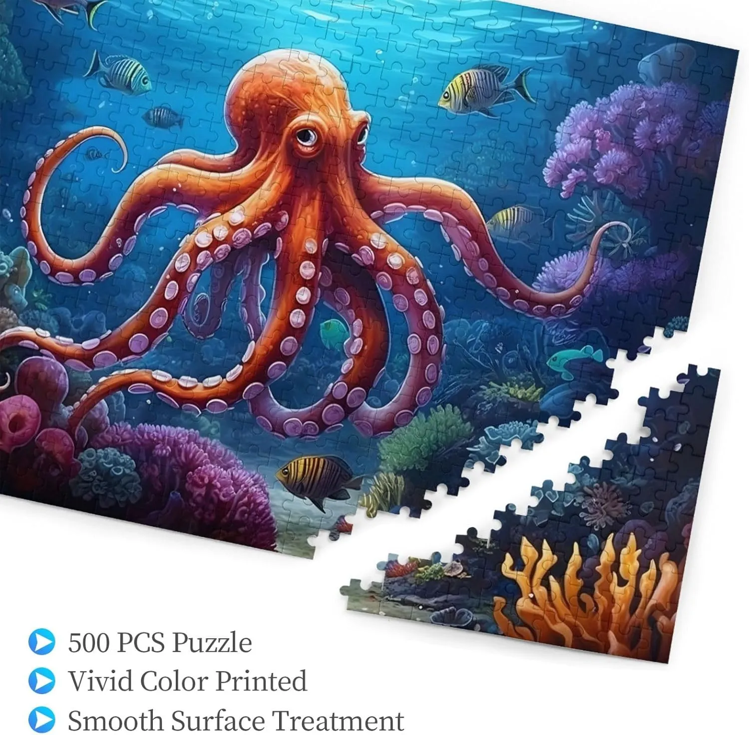 Wooden Jigsaw Puzzles 500 Pieces Underwater Fish Sea Octopus Puzzle Leisure for Adults Jigsaw Challenging Creative Educational Intellectual Decompressing Family Games Toy Gift