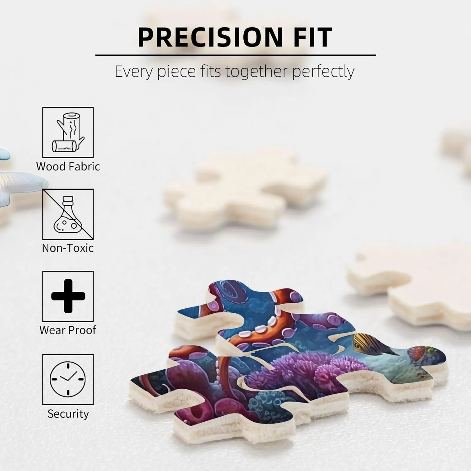Wooden Jigsaw Puzzles 500 Pieces Underwater Fish Sea Octopus Puzzle Leisure for Adults Jigsaw Challenging Creative Educational Intellectual Decompressing Family Games Toy Gift