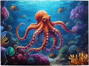 Wooden Jigsaw Puzzles 500 Pieces Underwater Fish Sea Octopus Puzzle Leisure for Adults Jigsaw Challenging Creative Educational Intellectual Decompressing Family Games Toy Gift