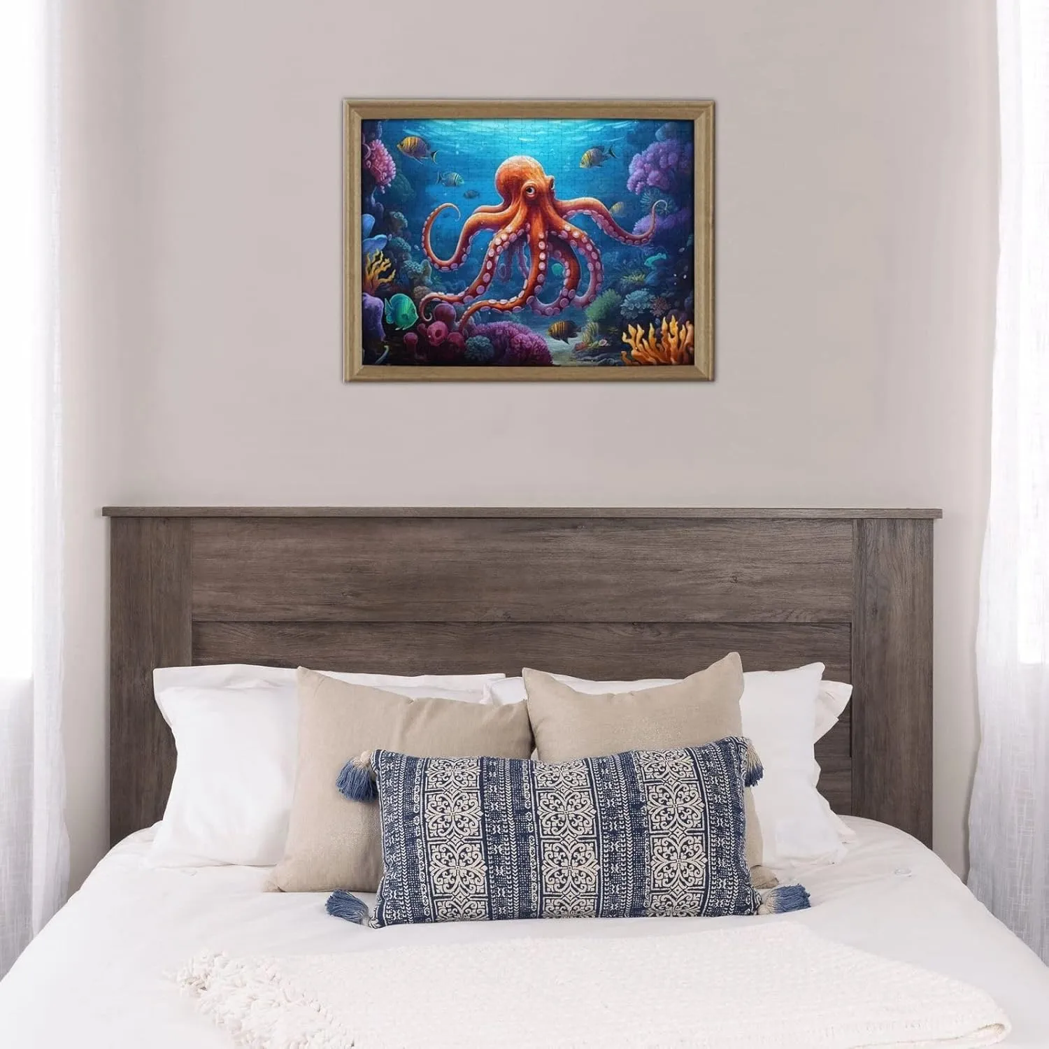 Wooden Jigsaw Puzzles 500 Pieces Underwater Fish Sea Octopus Puzzle Leisure for Adults Jigsaw Challenging Creative Educational Intellectual Decompressing Family Games Toy Gift