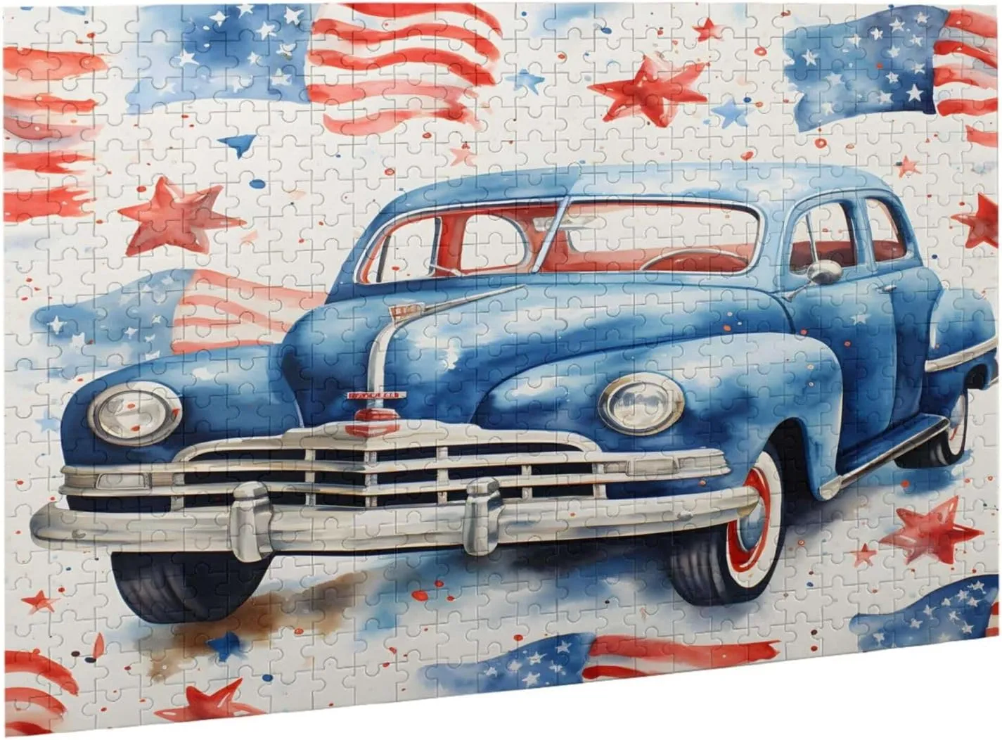 Wooden Jigsaw Puzzles 500 Pieces USA Flag Independense Day Car Puzzle Leisure for Adults Jigsaw Challenging Creative Educational Intellectual Decompressing Family Games Toy Gift