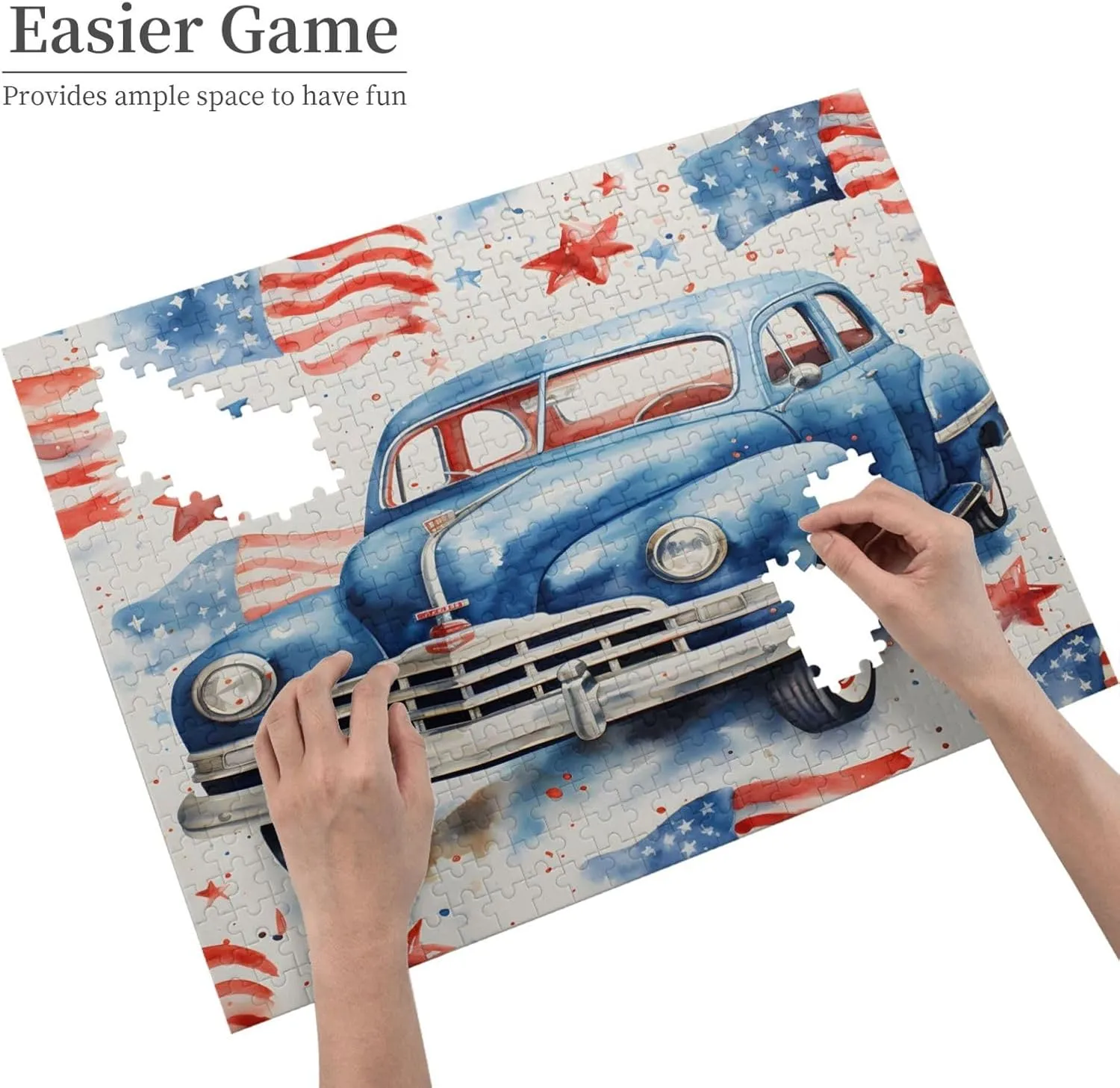 Wooden Jigsaw Puzzles 500 Pieces USA Flag Independense Day Car Puzzle Leisure for Adults Jigsaw Challenging Creative Educational Intellectual Decompressing Family Games Toy Gift