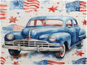 Wooden Jigsaw Puzzles 500 Pieces USA Flag Independense Day Car Puzzle Leisure for Adults Jigsaw Challenging Creative Educational Intellectual Decompressing Family Games Toy Gift