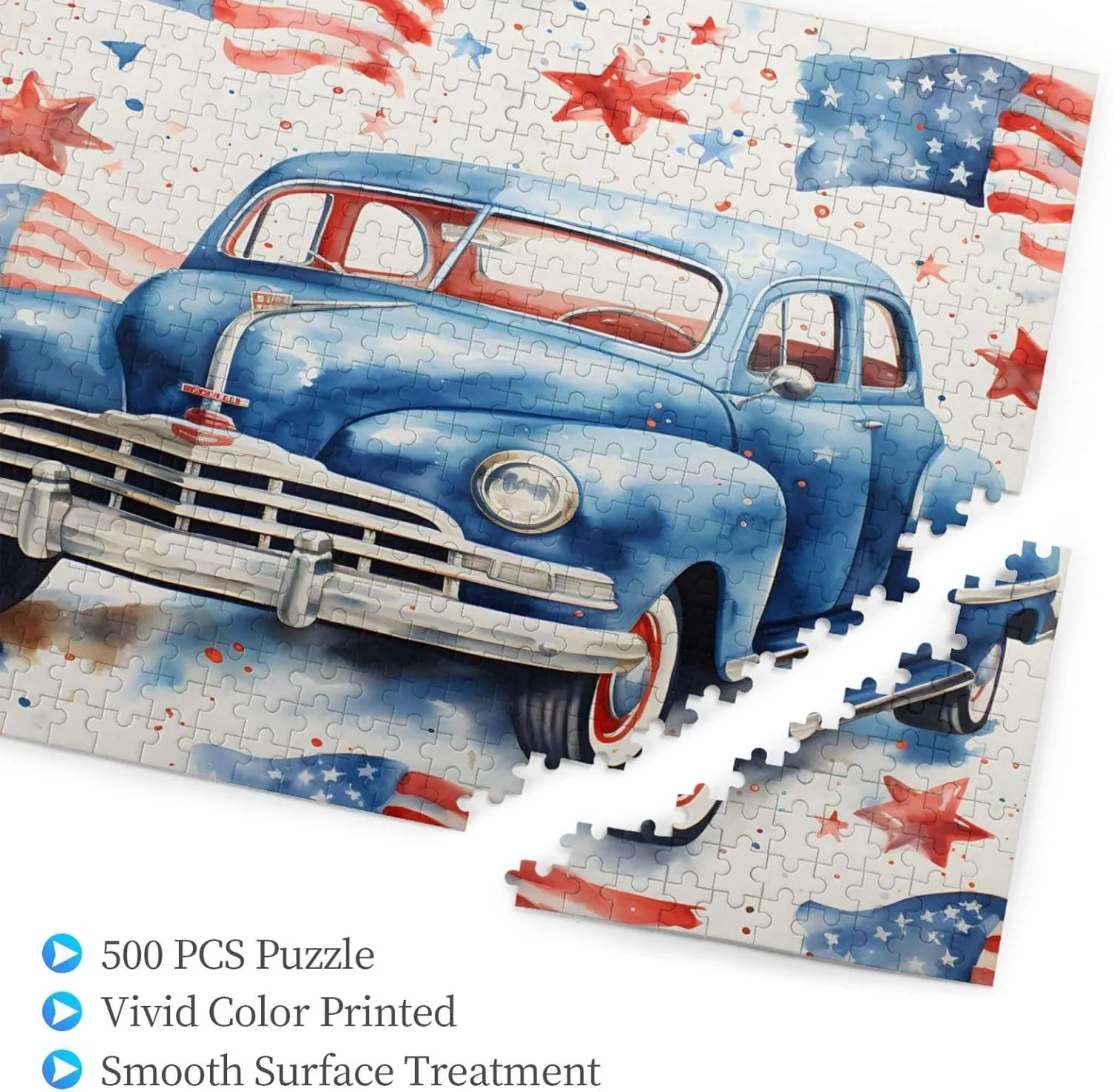 Wooden Jigsaw Puzzles 500 Pieces USA Flag Independense Day Car Puzzle Leisure for Adults Jigsaw Challenging Creative Educational Intellectual Decompressing Family Games Toy Gift