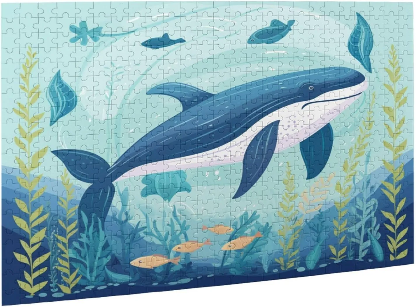 Wooden Jigsaw Puzzles 500 Pieces Whale Sea Fishes Animal Puzzle Leisure for Adults Jigsaw Challenging Creative Educational Intellectual Decompressing Family Games Toy Gift