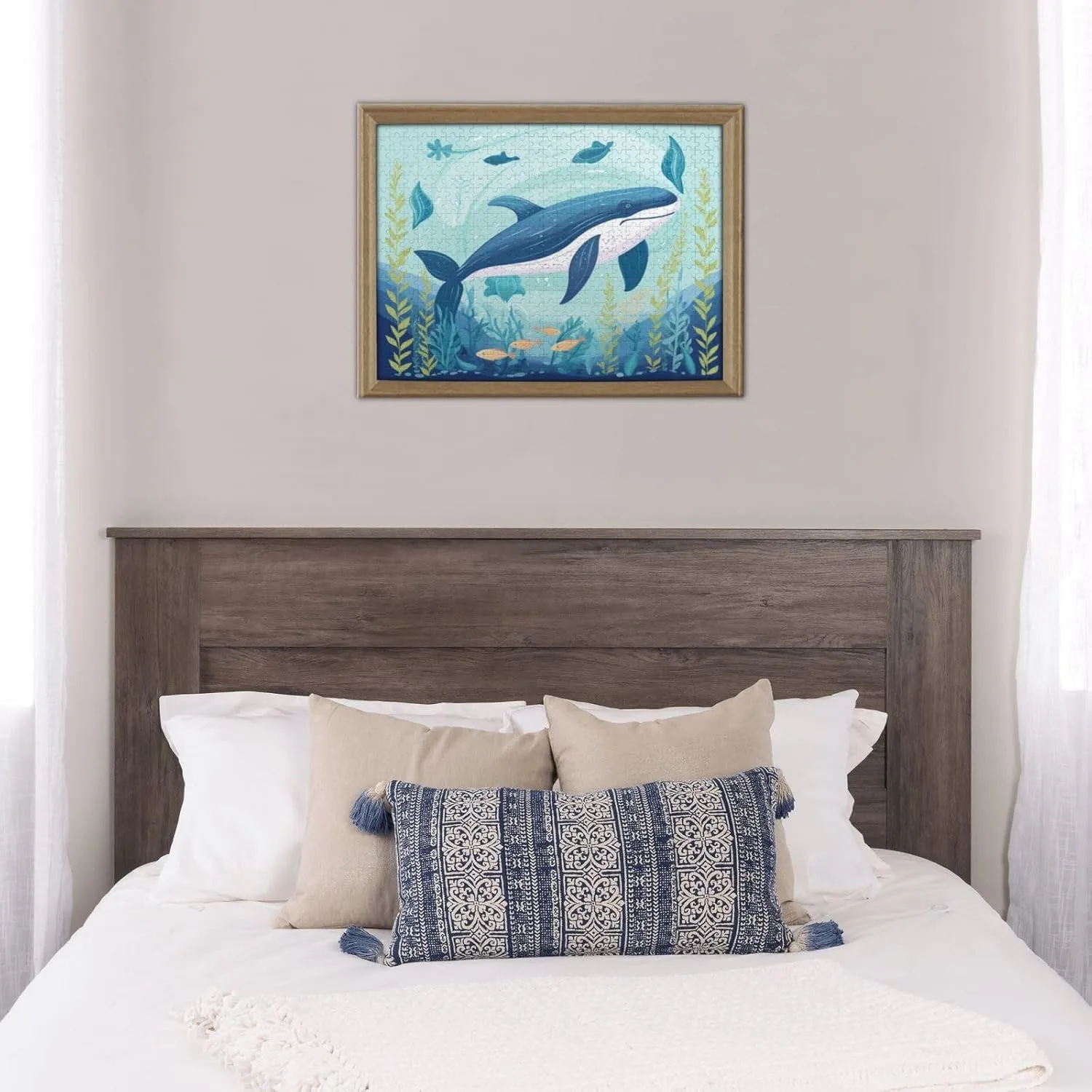 Wooden Jigsaw Puzzles 500 Pieces Whale Sea Fishes Animal Puzzle Leisure for Adults Jigsaw Challenging Creative Educational Intellectual Decompressing Family Games Toy Gift