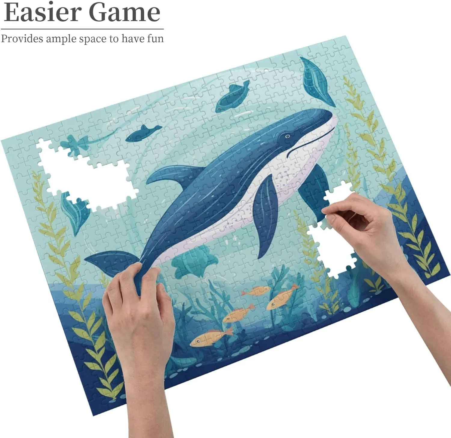 Wooden Jigsaw Puzzles 500 Pieces Whale Sea Fishes Animal Puzzle Leisure for Adults Jigsaw Challenging Creative Educational Intellectual Decompressing Family Games Toy Gift