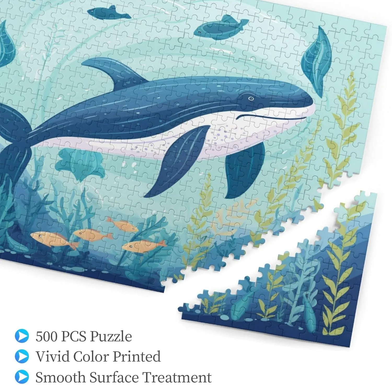 Wooden Jigsaw Puzzles 500 Pieces Whale Sea Fishes Animal Puzzle Leisure for Adults Jigsaw Challenging Creative Educational Intellectual Decompressing Family Games Toy Gift