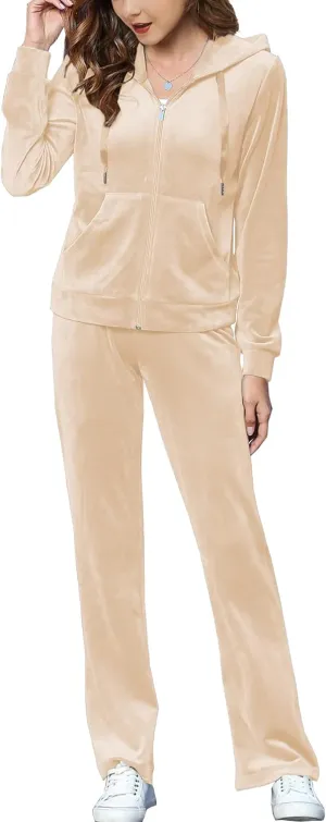 Woolicity Womens Sweatsuits Set Velour Tracksuit 2 Piece Outfits Set Zip Up Hoodies and Pants Sportswear Jogging Set
