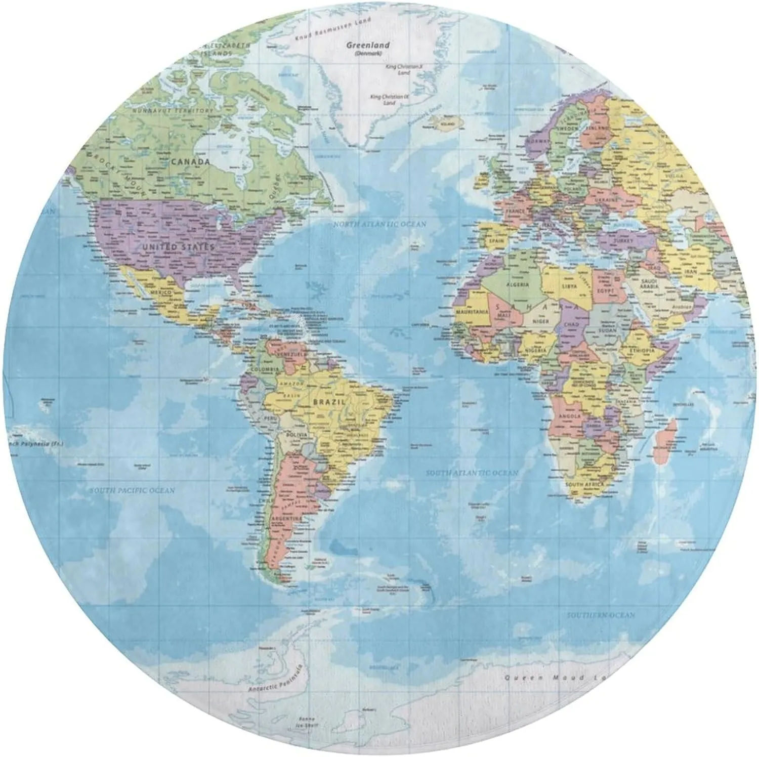 World Map Round Rug,4x4 Circle Area Rug for Kid's Bedroom, Soft Circular Rug for Kids Play Room, Non-Slip Home Decor Carpet for Teen's Room