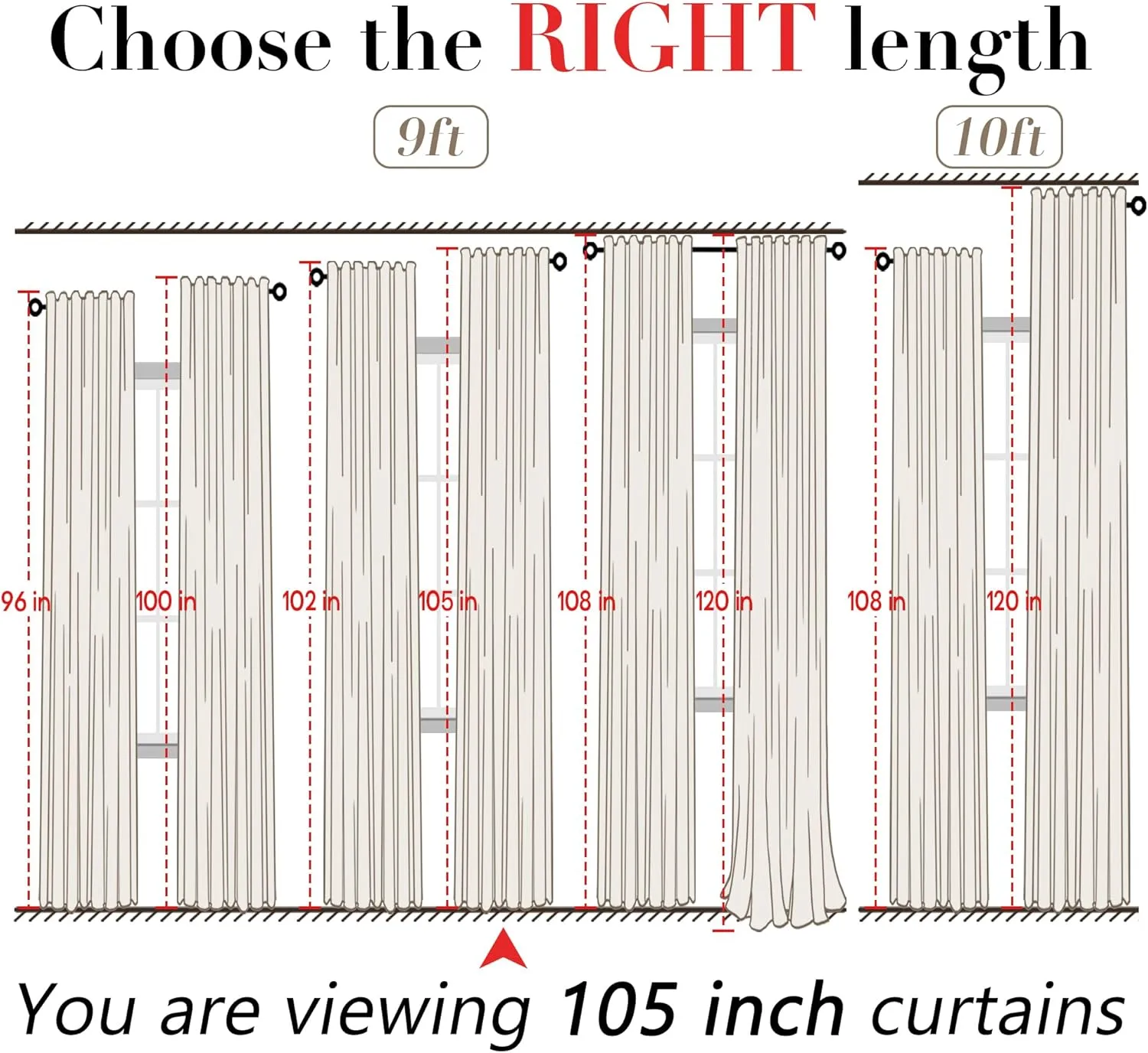 XTMYI 105 Inch Curtains 2 Panels Set Custom Length Back Tab Linen Window Sheer Curtain Drapes for Living Room Bedroom,50x105 in Long,Cream(Ivory/Off White)
