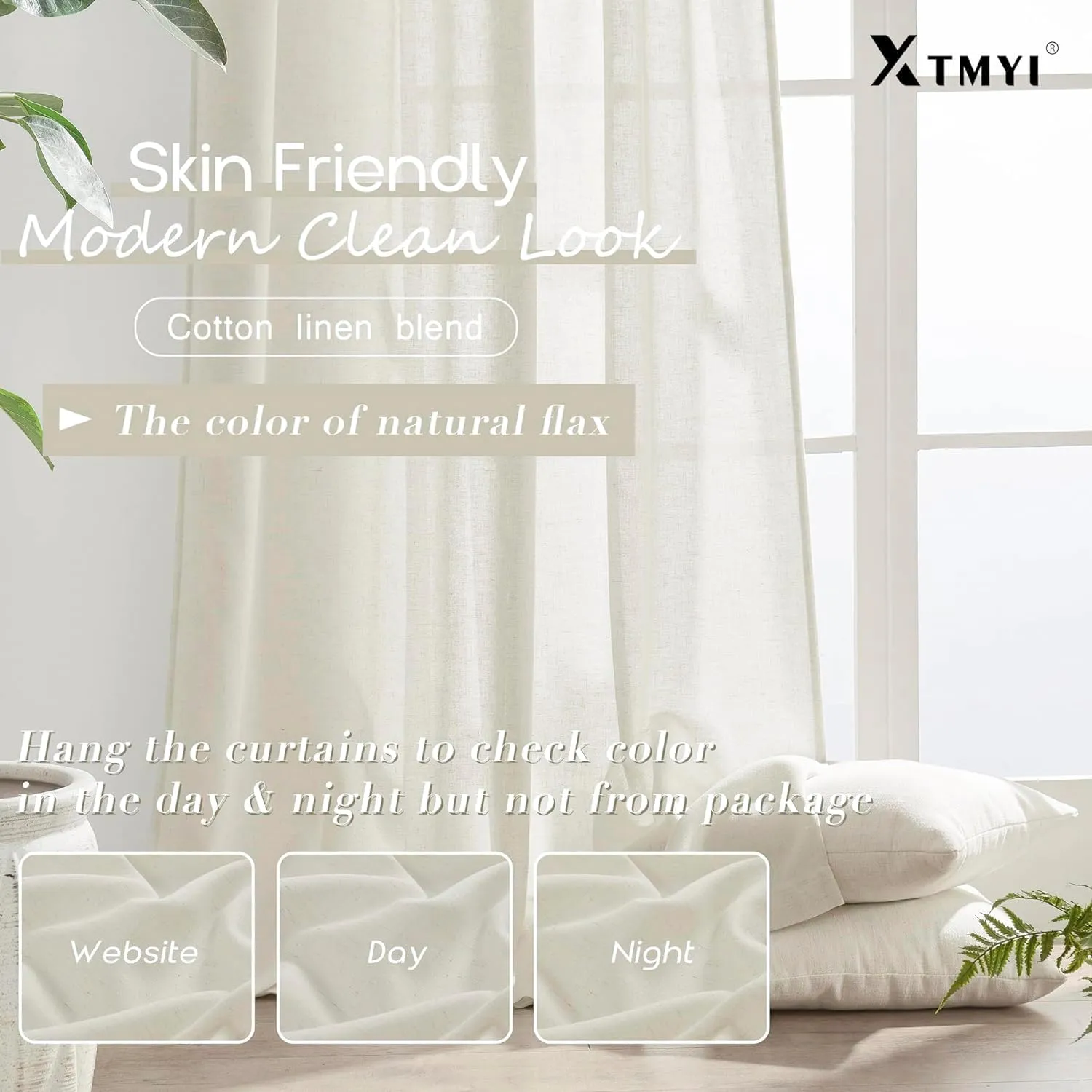 XTMYI 105 Inch Curtains 2 Panels Set Custom Length Back Tab Linen Window Sheer Curtain Drapes for Living Room Bedroom,50x105 in Long,Cream(Ivory/Off White)