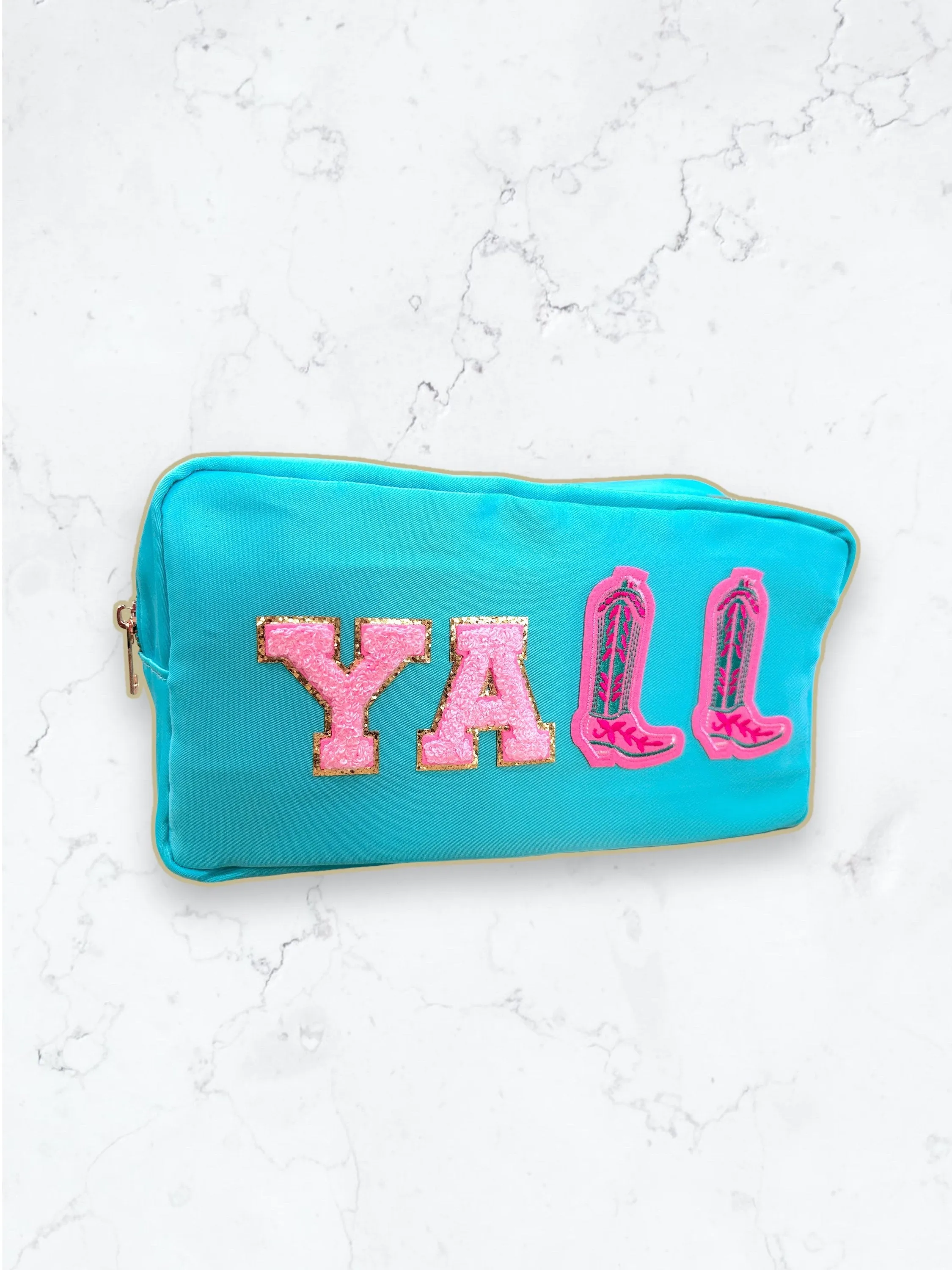 Y'all Nylon Pouch - Rodeo Pink  Cowgirl Boot Patch - -Nashville Swiftie -Southwest Patch- Western Boot- Space Cowgirl- Southern - Swiftie