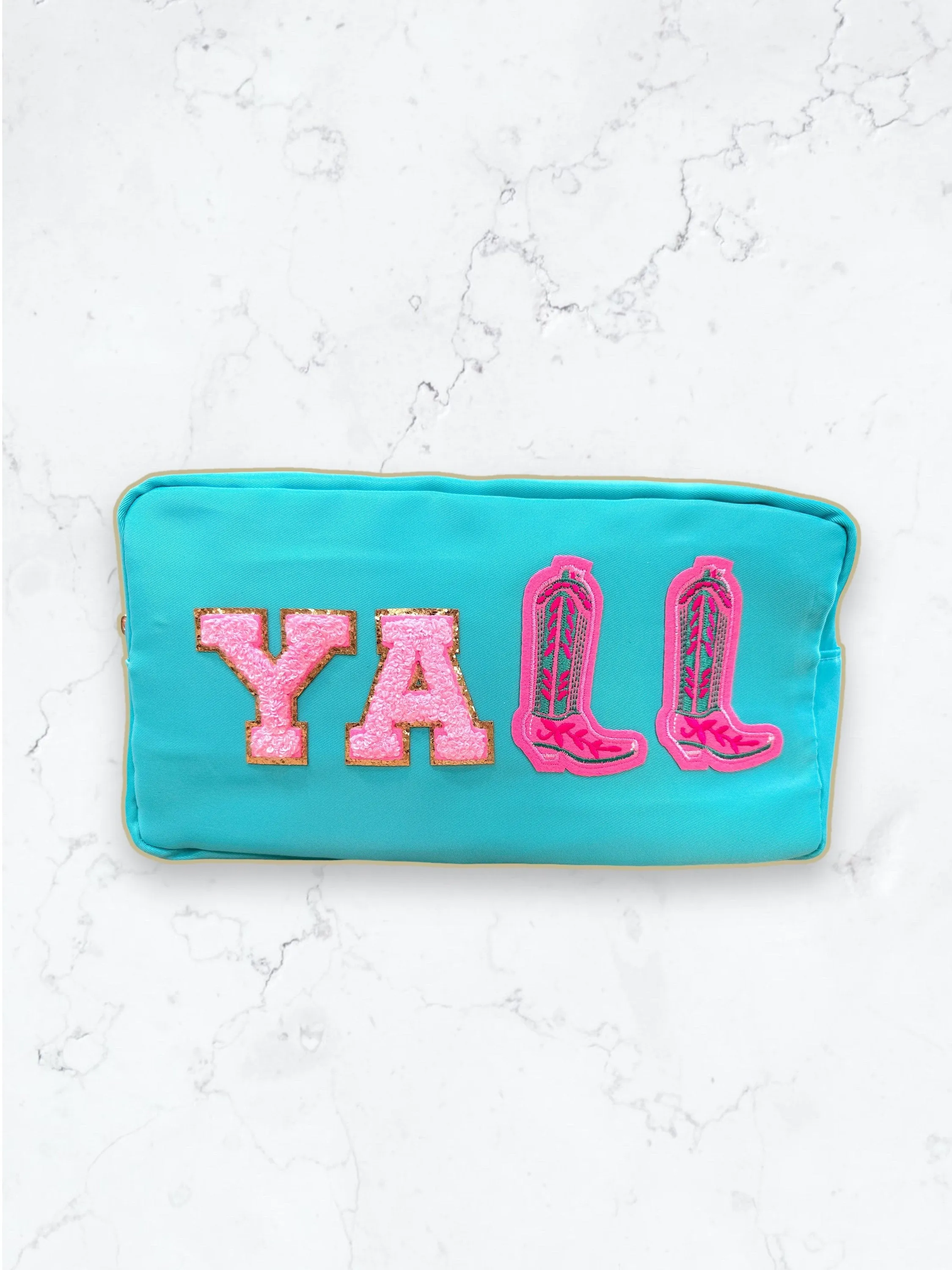 Y'all Nylon Pouch - Rodeo Pink  Cowgirl Boot Patch - -Nashville Swiftie -Southwest Patch- Western Boot- Space Cowgirl- Southern - Swiftie