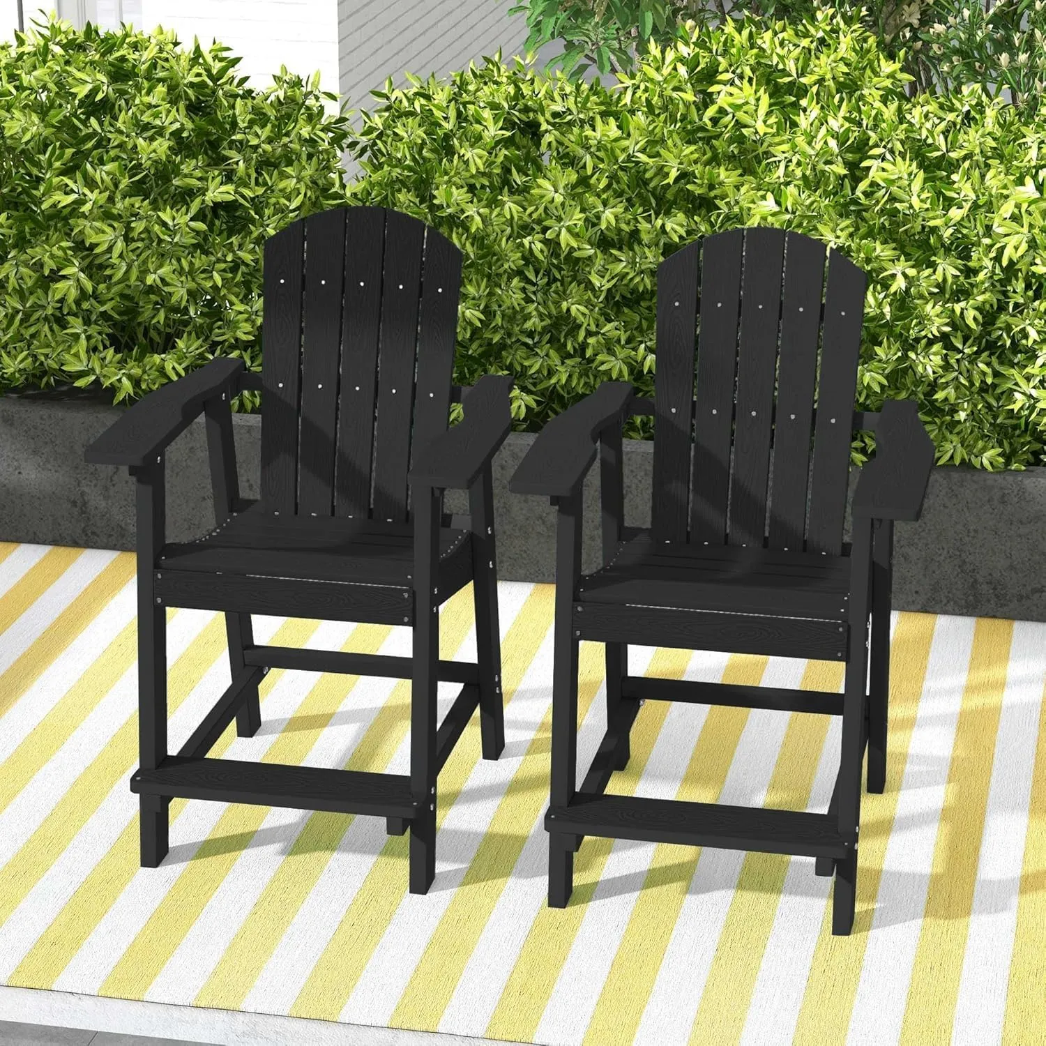 YITAHOME Tall Adirondack Chair Set of 2, Poly Bar Height Balcony Seating, HIPS High Back Outdoor Chairs, Bar Stools Lifeguard Chair for Balcony Deck Pool Patio, Black