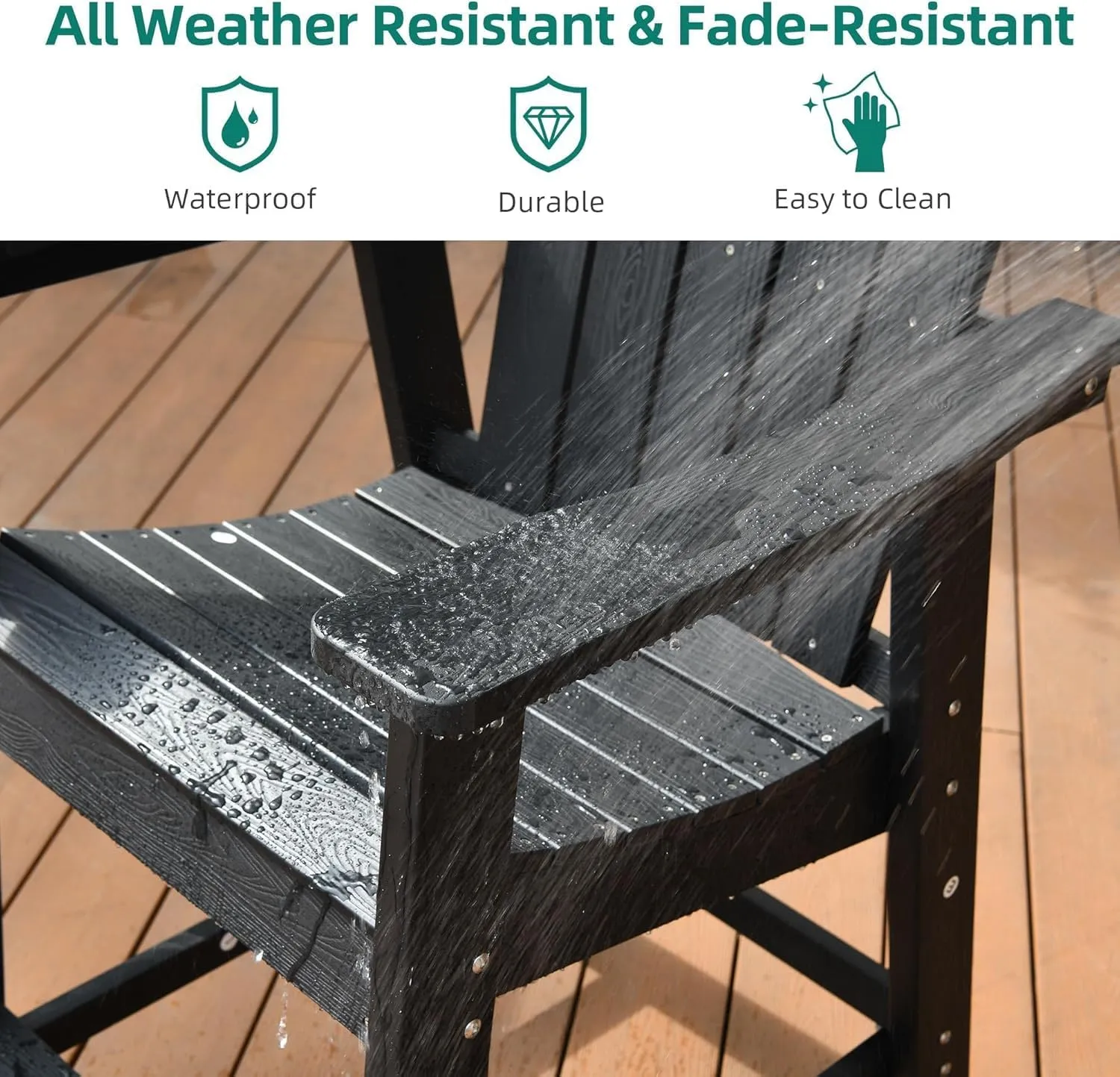 YITAHOME Tall Adirondack Chair Set of 2, Poly Bar Height Balcony Seating, HIPS High Back Outdoor Chairs, Bar Stools Lifeguard Chair for Balcony Deck Pool Patio, Black