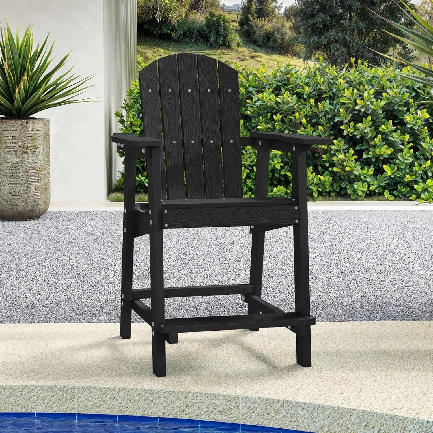 YITAHOME Tall Adirondack Chair Set of 2, Poly Bar Height Balcony Seating, HIPS High Back Outdoor Chairs, Bar Stools Lifeguard Chair for Balcony Deck Pool Patio, Black