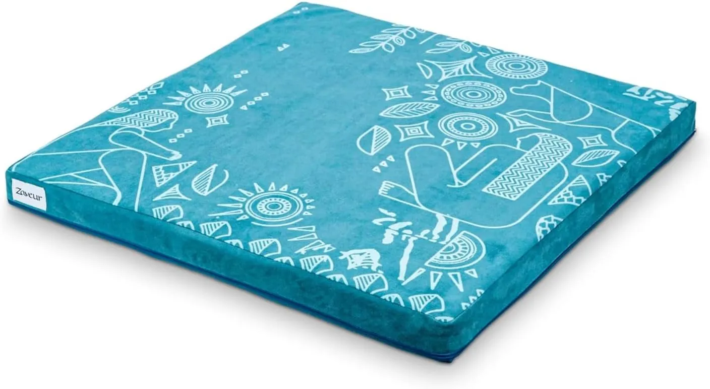 Zaveur Royal Court Meditation Mat With Velvet Cover - 24" x 24" Square Zabuton Thick Yoga Mat - Non Slip Exercise Mat for Home Workout - Thick Foam Exercise Floor Mat for Zafu or Bench