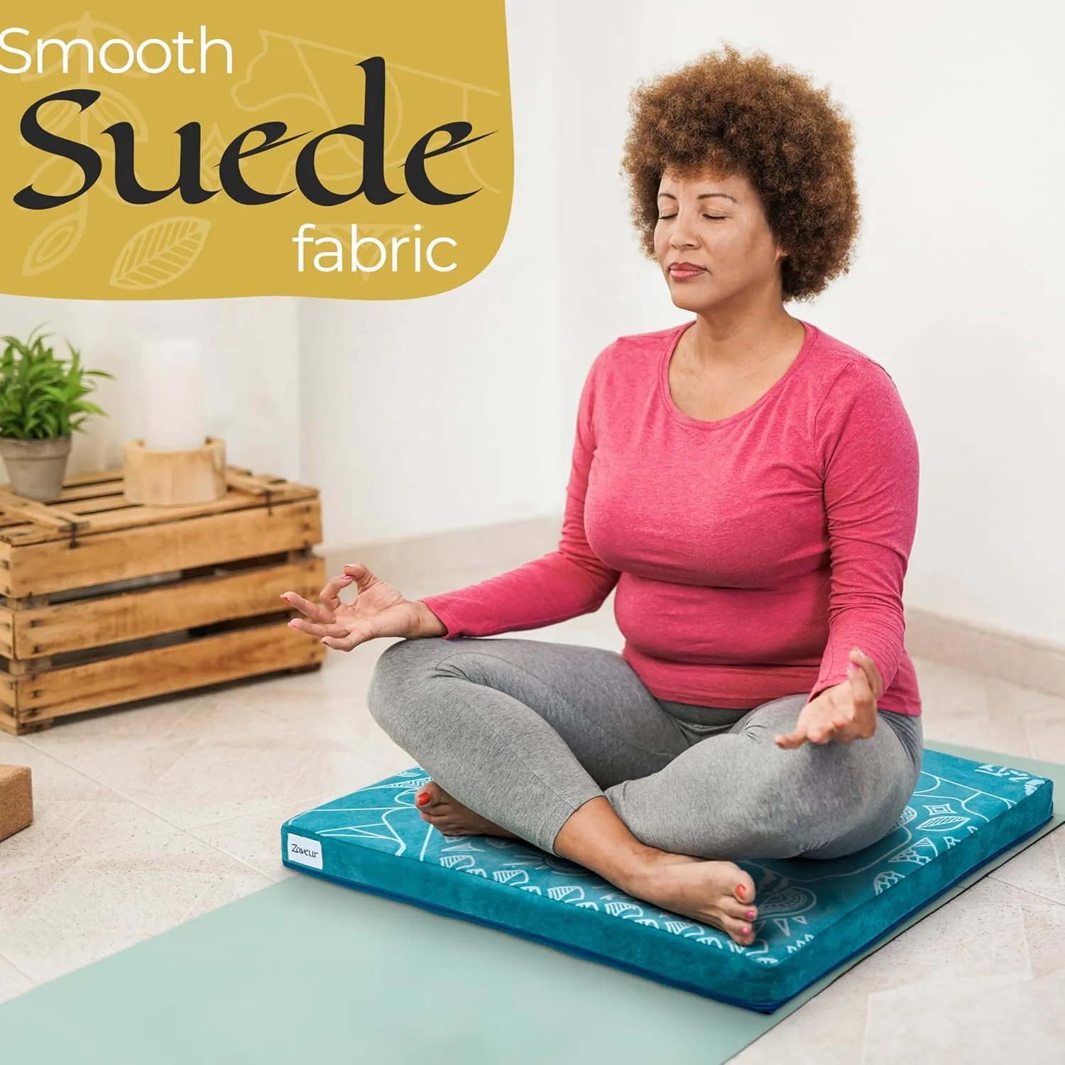 Zaveur Royal Court Meditation Mat With Velvet Cover - 24" x 24" Square Zabuton Thick Yoga Mat - Non Slip Exercise Mat for Home Workout - Thick Foam Exercise Floor Mat for Zafu or Bench