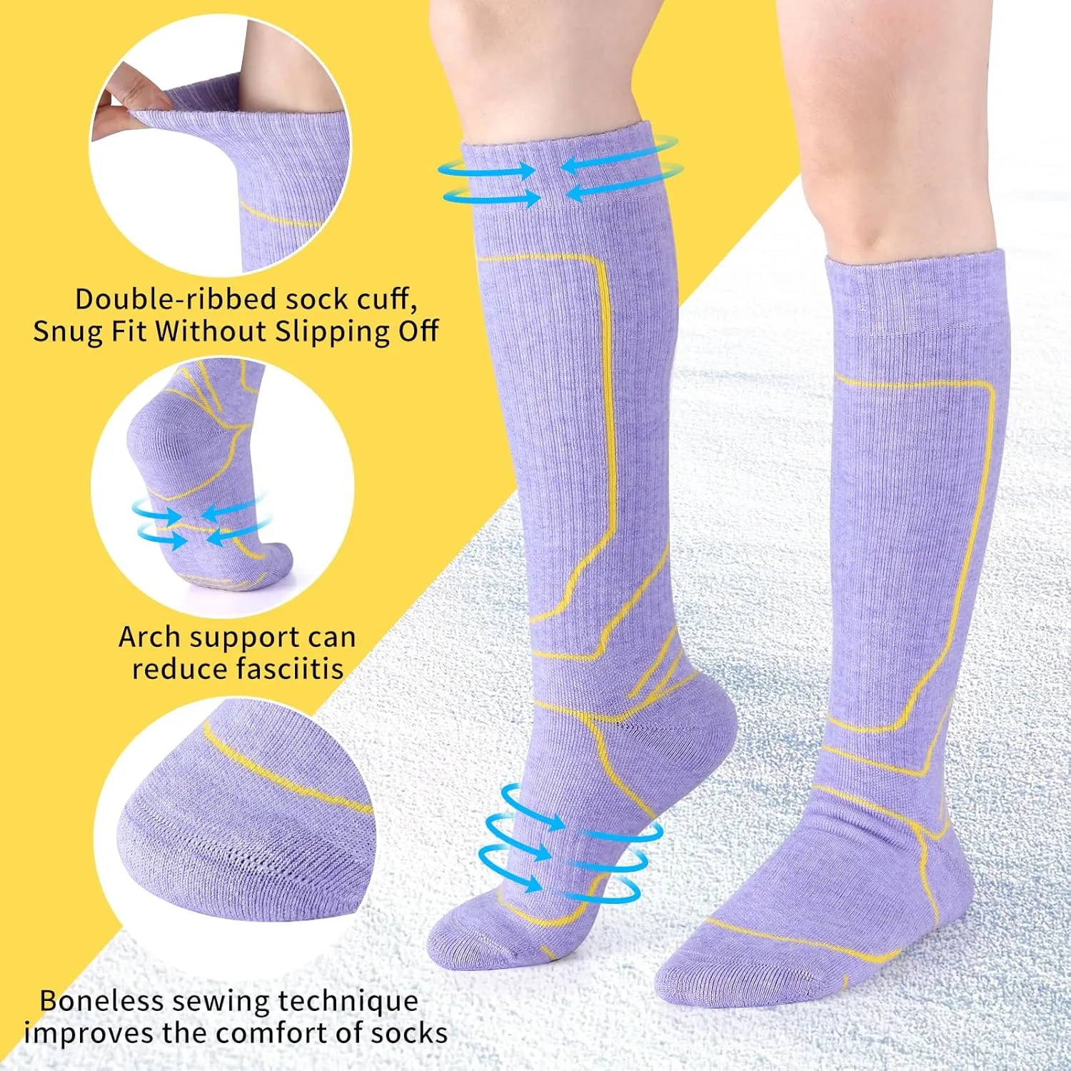 Zicac Merino Wool Ski Socks 2 Pairs for Women, Cold Weather Knee High Thermal Socks for Skiing, Snowboarding, Hiking, Camping