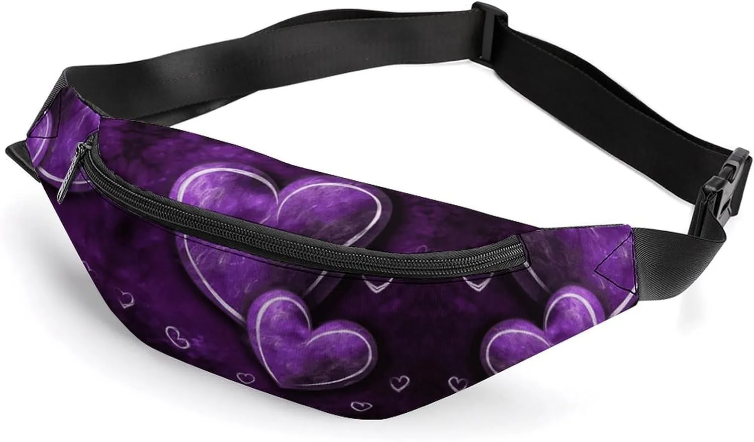 Zipper Fanny Pack for Men Women Fashion Waist Bag Stylish Crossbody Bags with Adjustable Strap Purple Hearts Travel Chest Bags Belt Bags for Running Hiking Workout Cycling